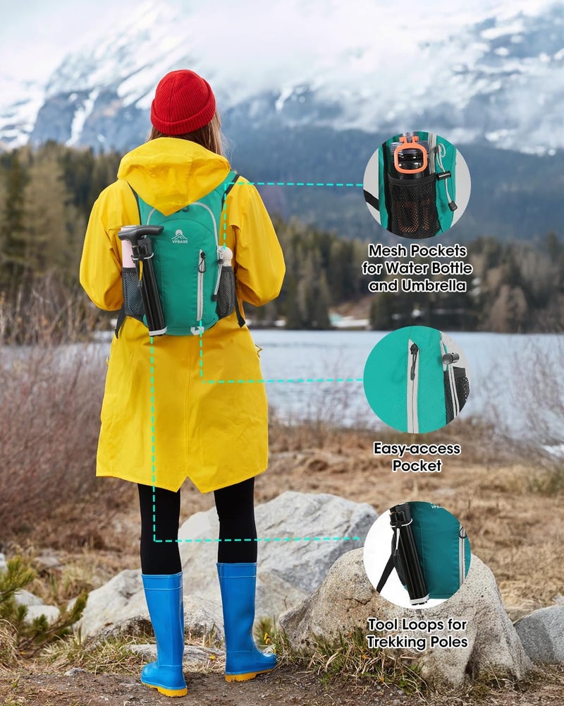 VPBAGE Store Foldable Small Hiking Backpack with 3 Strap Pockets – Lightweight 300D Spill-proof Daypack for Men Women – Packable Small Travel Backpack with Chest Strap & Trekking Pole Holder – Durable Outdoor Bag - Image 4